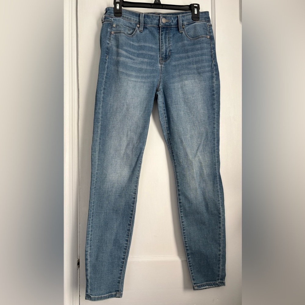 Liverpool Light Wash High-Rise Skinny Jeans Classic Stretch Denim Pants, Sz: 8